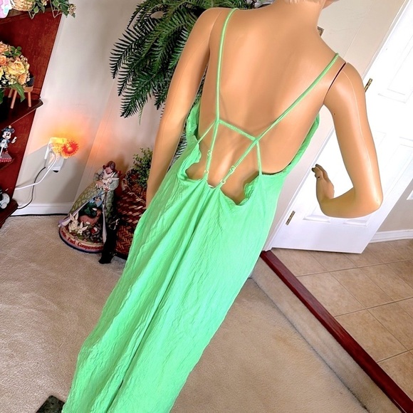 ASOS Green Jumpsuit Spaghetti Strap Open Back Long Romper Cruise Viscose Coverup - Picture 11 of 16